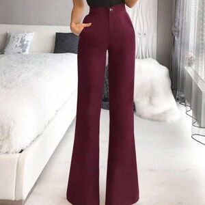 Solid Color Double-Pocket Button Zip Office Ladies Elegant Micro-Bell Pants